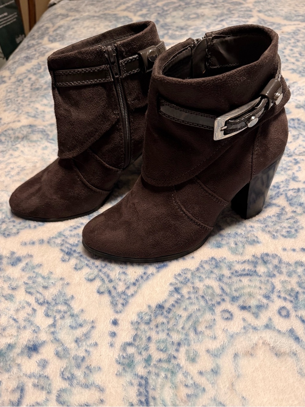 Women's Gray Suede Cloudwalkers “Camille” Ankle Boots with Buckle Detail